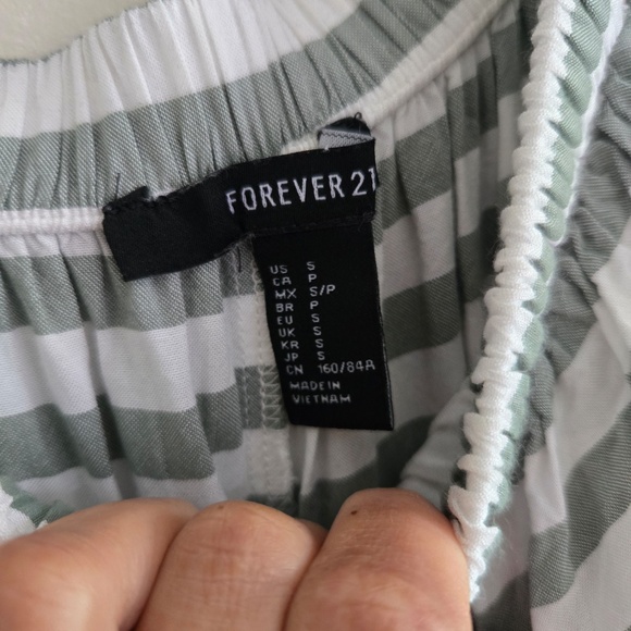 F21 Mint & White Striped Bardot Flounce Summer Mini Dress - Picture 5 of 5